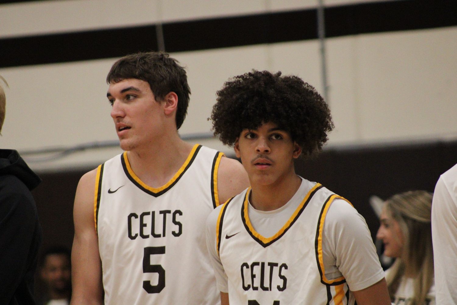 Crespi's Peyton White (left) and Isaiah Barnes.